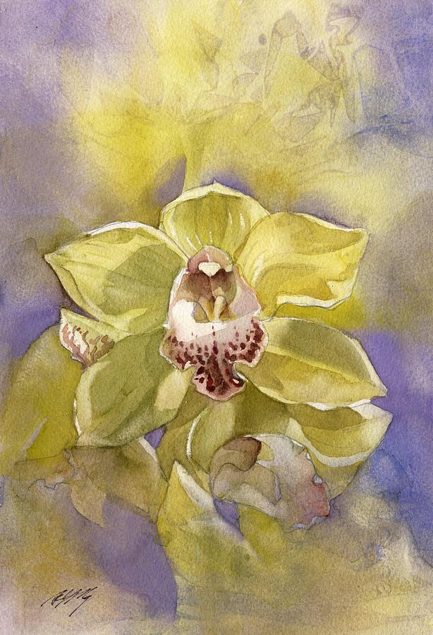 Yellow Cymbidium Orchid #3 Painting by Alfred Ng