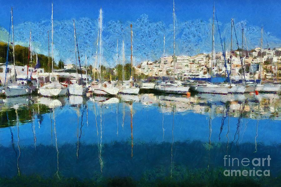 Reflections in Mikrolimano port #24 Painting by George Atsametakis