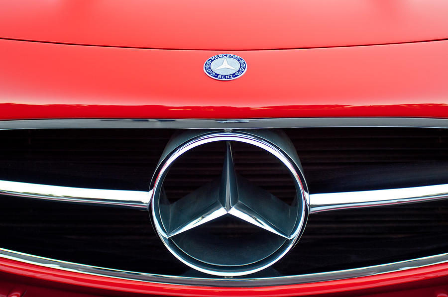 Car Photograph - 300 Mercedes-Benz SL Roadster Hood Emblem by Jill Reger