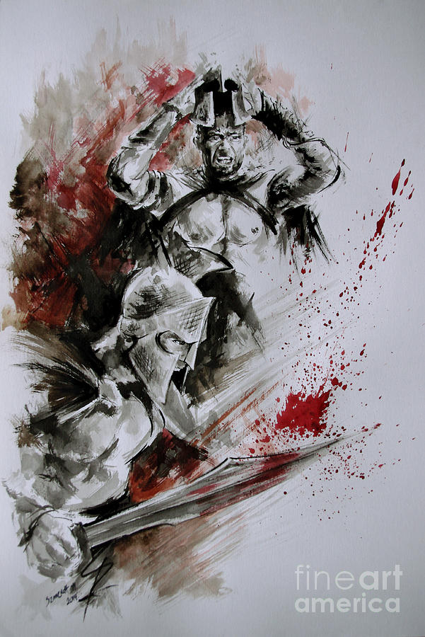 Sparta Painting - 300 Spartan - death and glory. by Mariusz Szmerdt