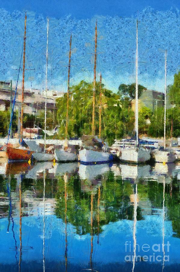 Reflections in Mikrolimano port #12 Painting by George Atsametakis
