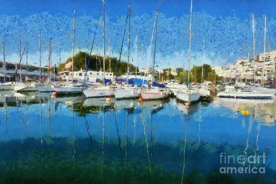 Reflections in Mikrolimano port #11 Painting by George Atsametakis