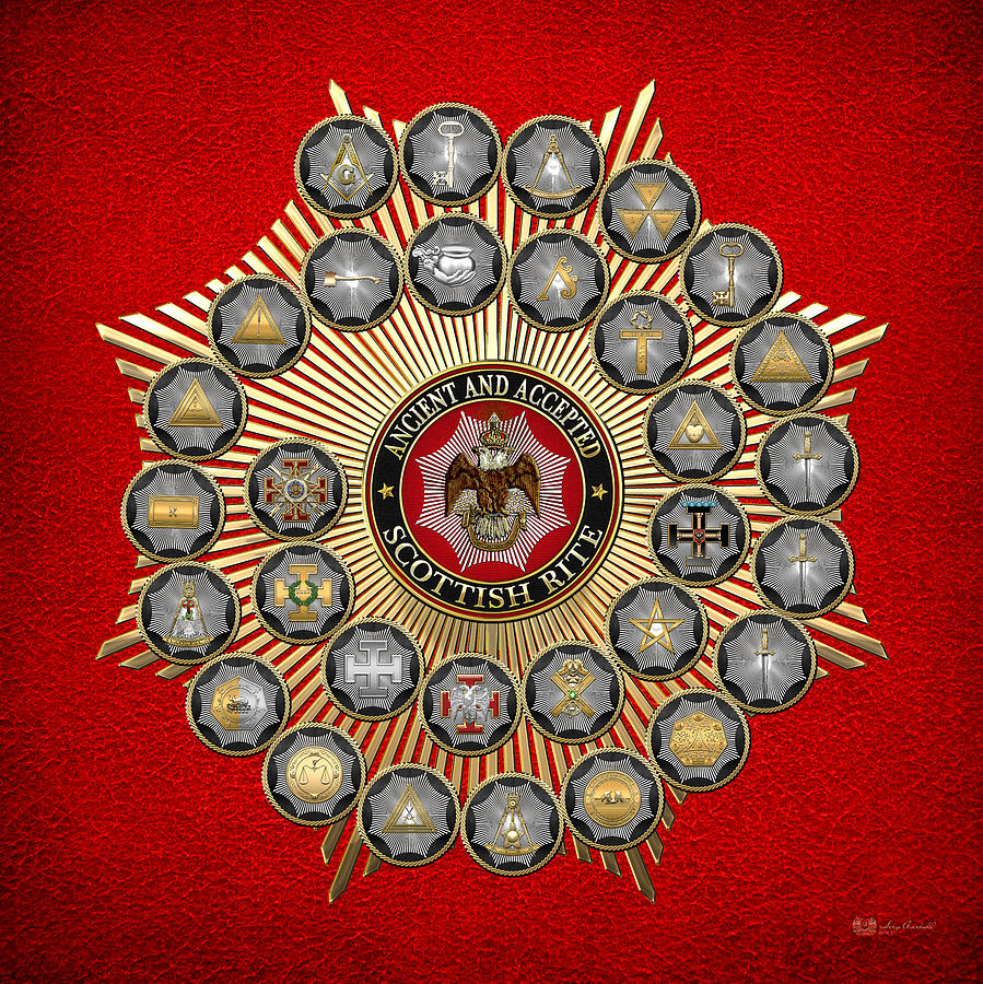 33 Scottish Rite Degrees on Red Leather Digital Art by Serge Averbukh