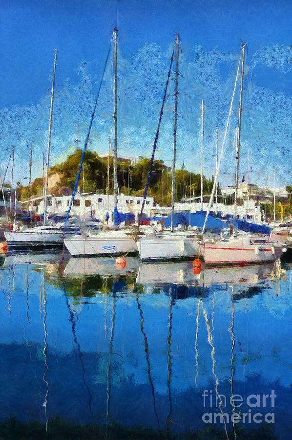 Greek Painting - Reflections in Mikrolimano port #2 by George Atsametakis