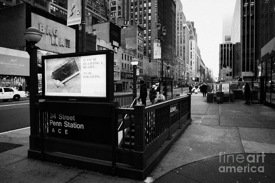 Winter Photograph - 34th Street Entrance To Penn Station Subway New York City Usa by Joe Fox