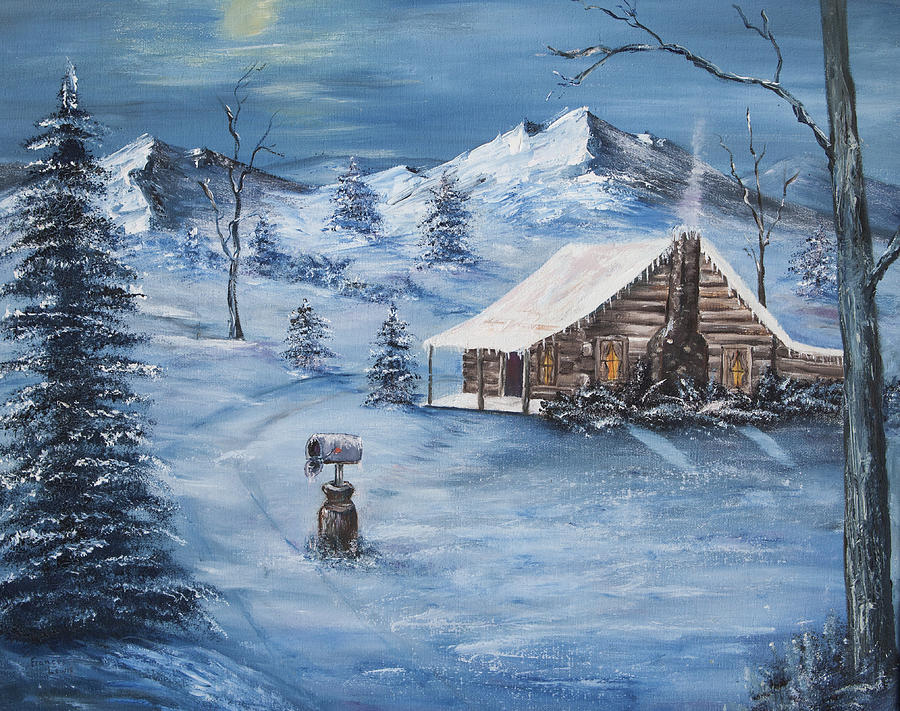 Cabin Painting - Winters Night by James Lewis