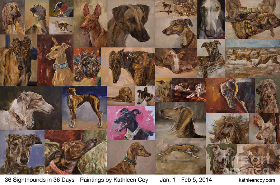 Greyhound Painting - 36 Sighthounds Poster by Kathleen Coy