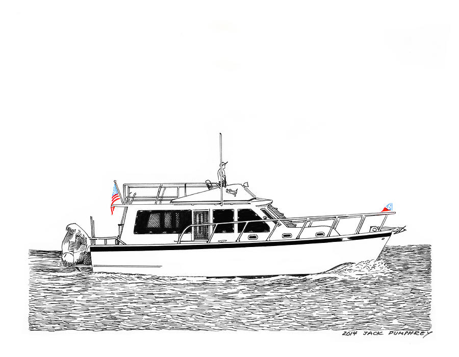 37 Ft Northwest Trawler Yacht Drawing by Jack Pumphrey