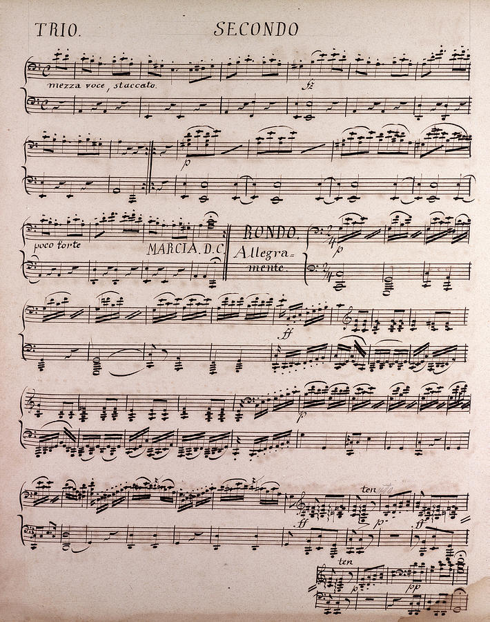 Handwritten Drawing - Handwritten Sheet Music, Music Notes, 19th Century #37 by Litz Collection