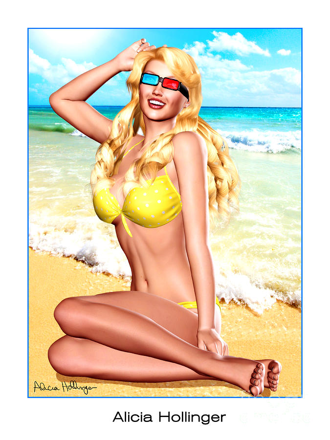 Babe Movie Mixed Media - 3D Girl in the Yellow Polka-Dot Bikini by Alicia Hollinger