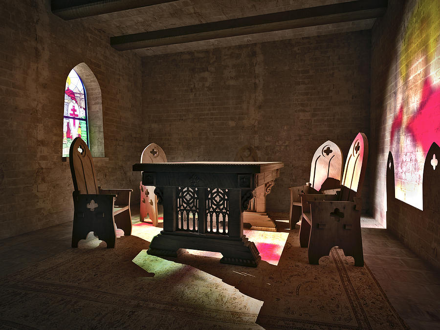 Architecture Photograph - 3D Gothic Room by Meir Ezrachi