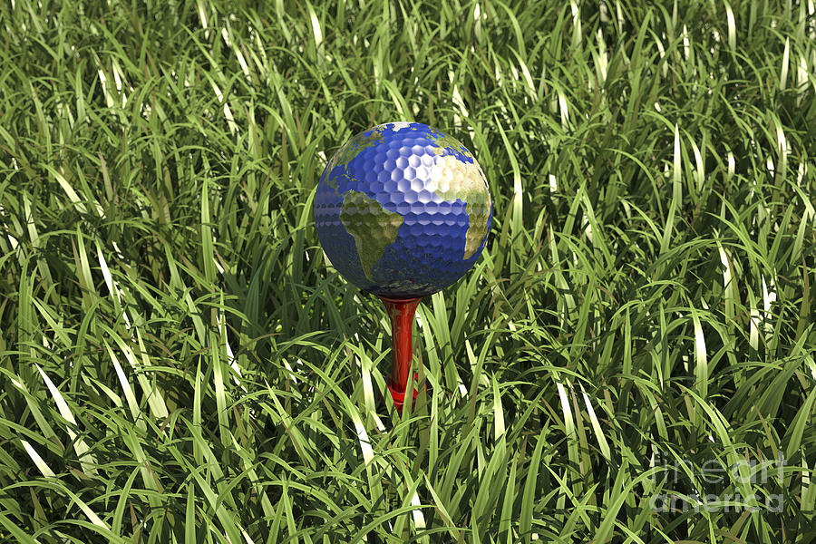Space Digital Art - 3d Rendering Of An Earth Golf Ball by Leonello Calvetti