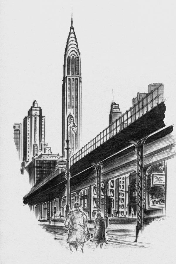 New York City - Elevated Chrysler Drawing by Peter Potter