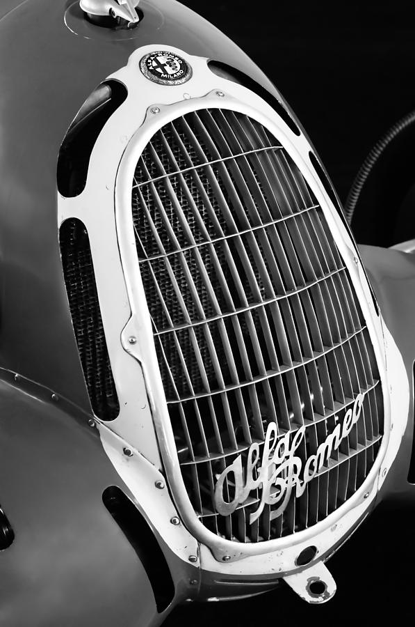 1935 Alfa Romeo 8c-35 Grille Emblem -0006BW Photograph by Jill Reger
