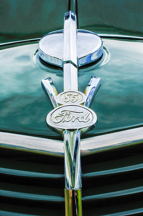 Car Photograph - 1937 Ford Pickup Truck V8 Emblem #4 by Jill Reger