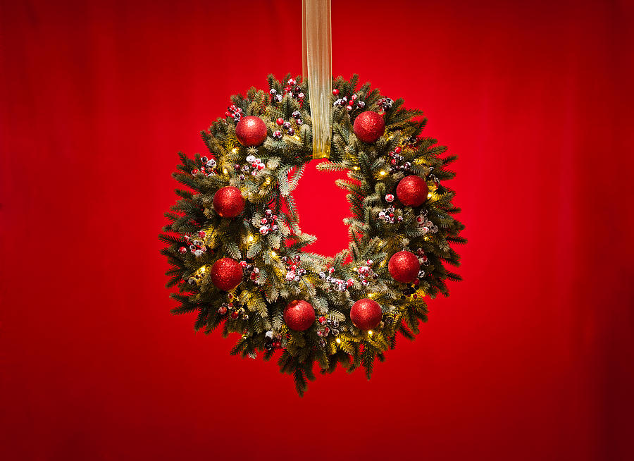 Christmas Photograph - Advent wreath over red background #4 by U Schade