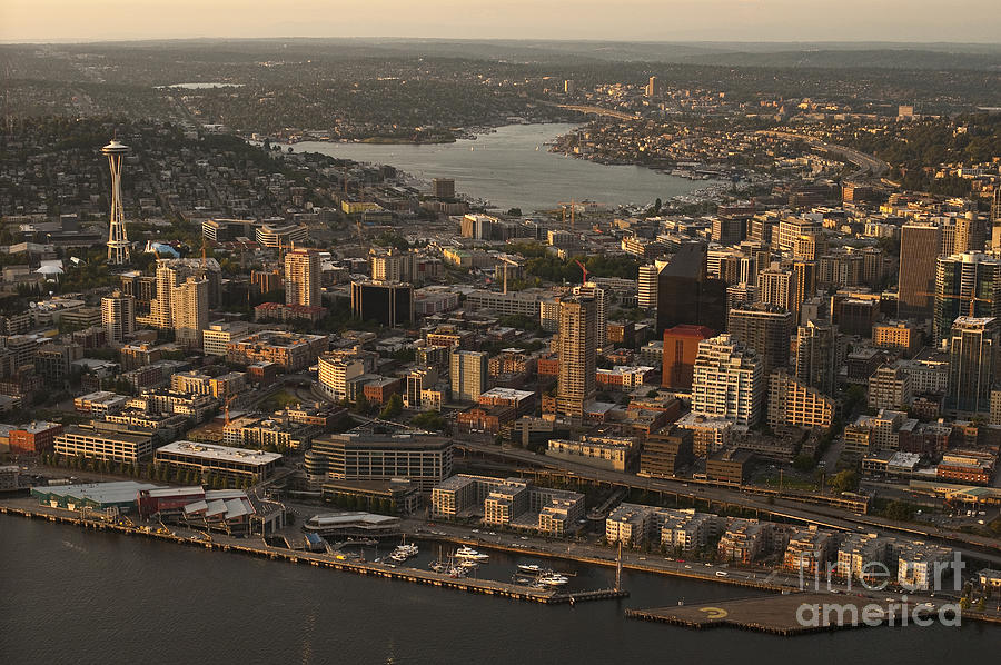 Aerial view of Seattle Skyline along waterfront #4 Photograph by Jim Corwin