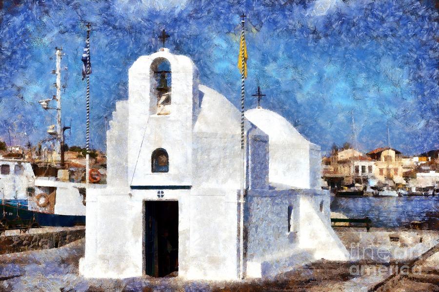 Agios Nikolaos chapel in Aegina port #6 Painting by George Atsametakis