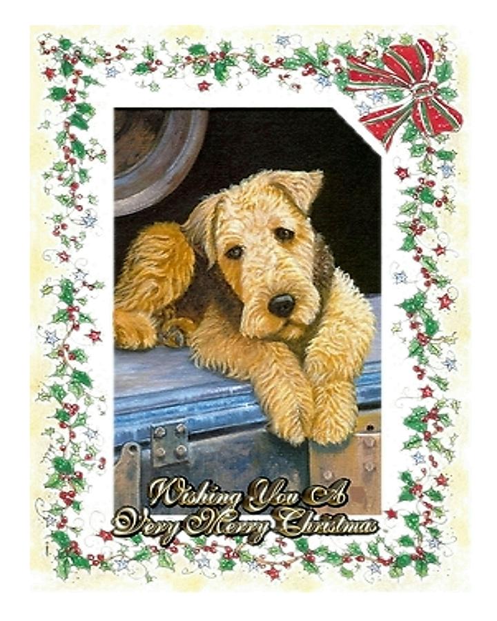 Airedale Terrier Dog Christmas #4 Painting by Olde Time  Mercantile