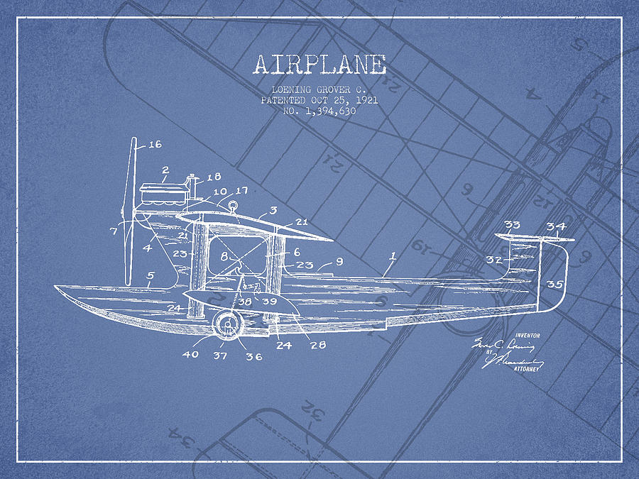 Airplane Patent Drawing From 1921 Digital Art