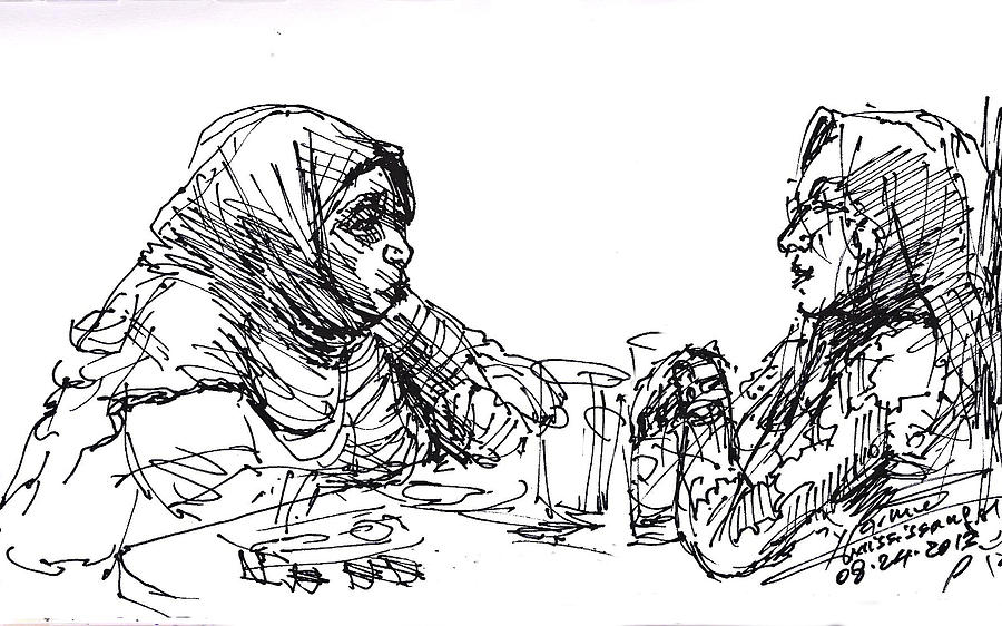 Ladies Drawing - At Tim Hortons #4 by Ylli Haruni