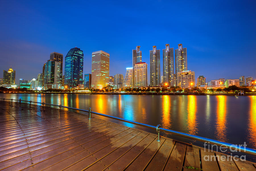 Holiday Photograph - Bangkok City night skyline #4 by Fototrav Print
