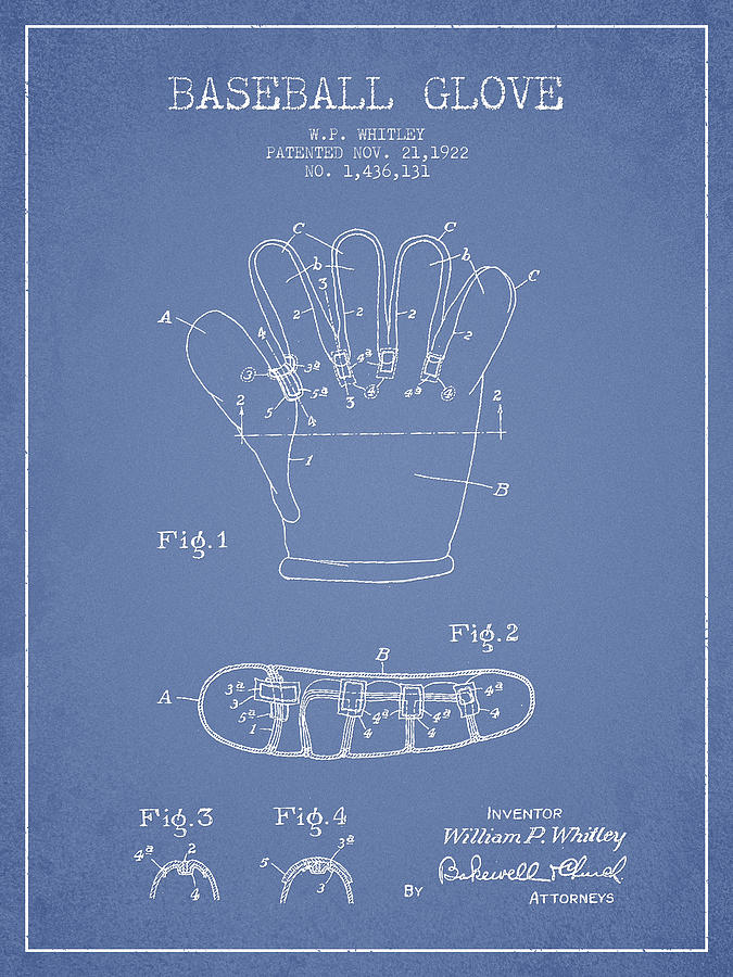 Baseball Glove Patent Drawing From 1922 Digital Art
