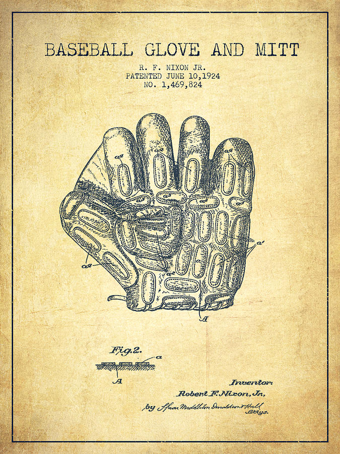 Baseball Glove Patent Drawing From 1924 Drawing