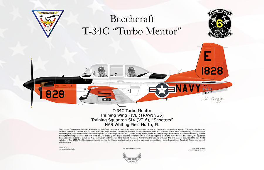 Beechcraft T-34C Turbo Mentor #3 Digital Art by Arthur Eggers