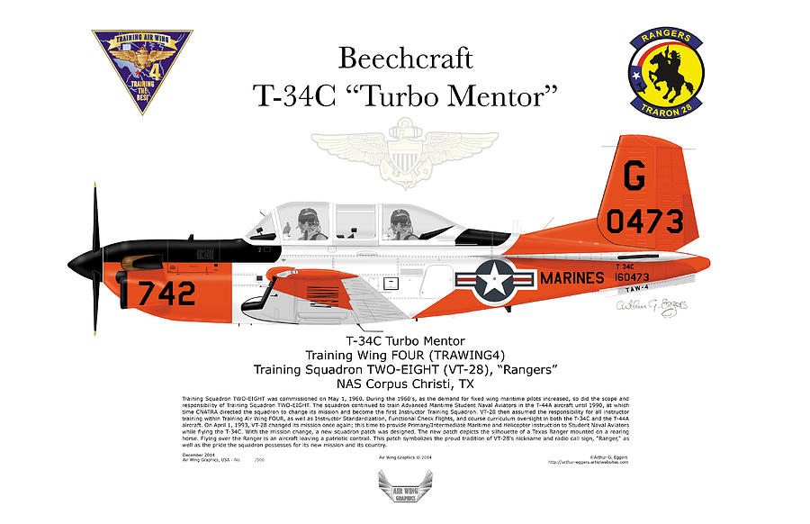 Beechcraft T-34C TurboMentor VT-28 #6 Digital Art by Arthur Eggers