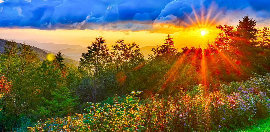 Blue Ridge Parkway late summer Appalachian Mountains Sunset West #4 Photograph by Alex Grichenko