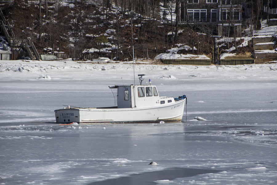 Boat and ice Hobart Beach NY #4 Photograph by Susan Jensen
