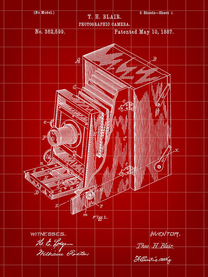 Camera Patent 1887 - Red Digital Art by Stephen Younts