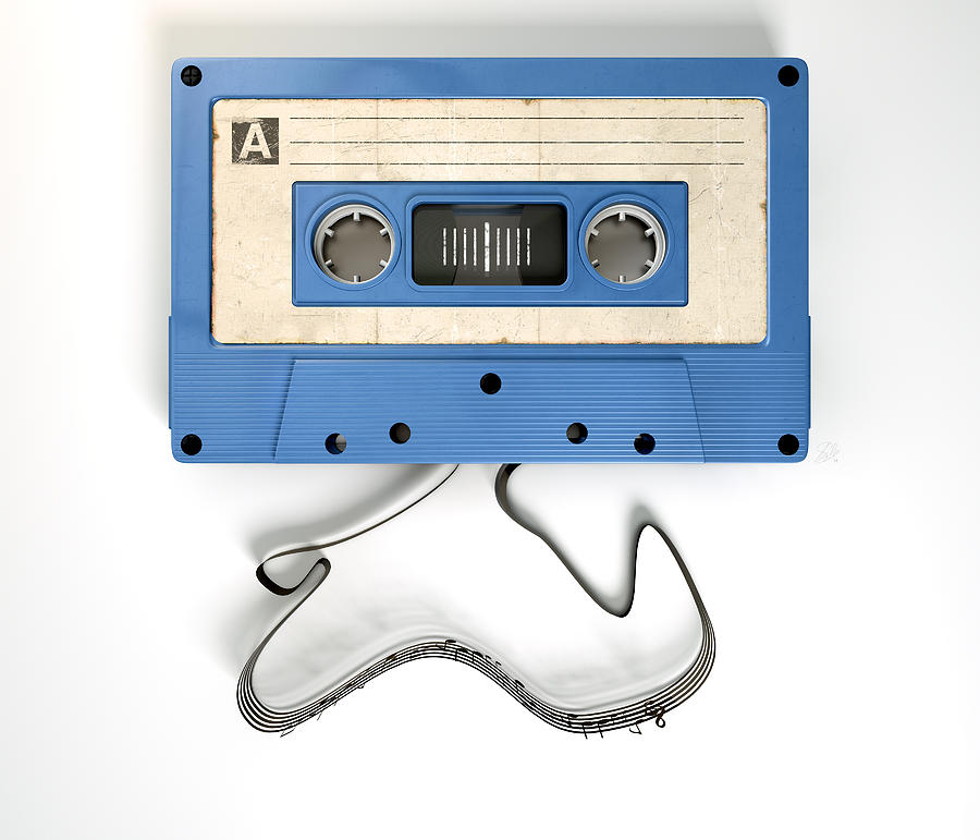 Music Digital Art - Cassette Tape And Musical Notes Concept #4 by Allan Swart