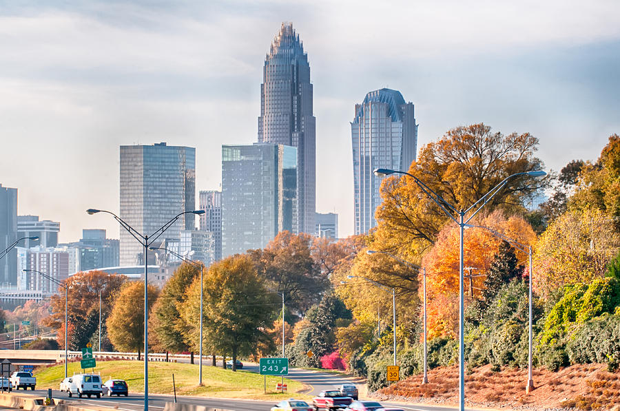 Charlotte North Carolina Skyline During Autumn Season At Sunset ...