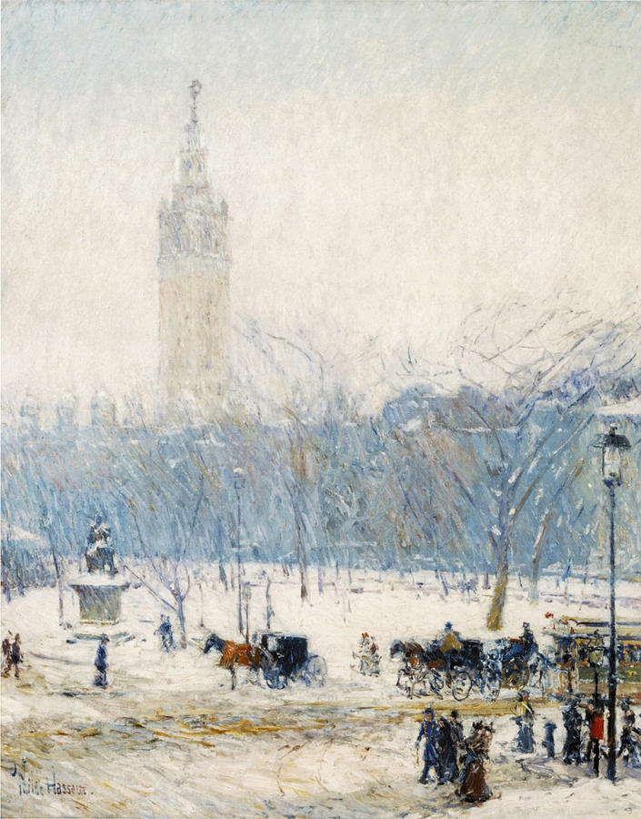 Childe Hassam Photograph - Winter in Union Square by Childe Hassam