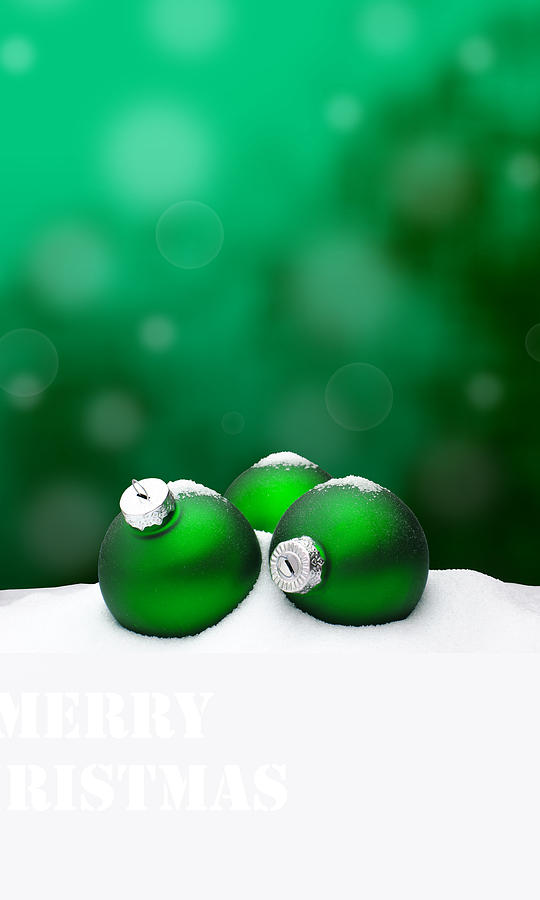 Christmas Background - Christmas Ornament Green - Snow Photograph