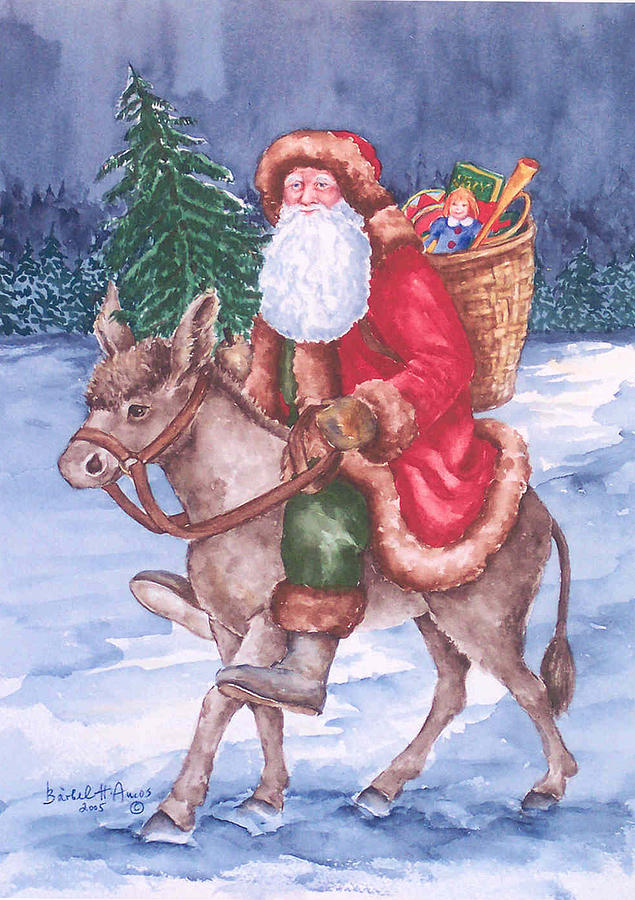 Christmas Painting - Christmas Woodland Series #4 by Barbel Amos