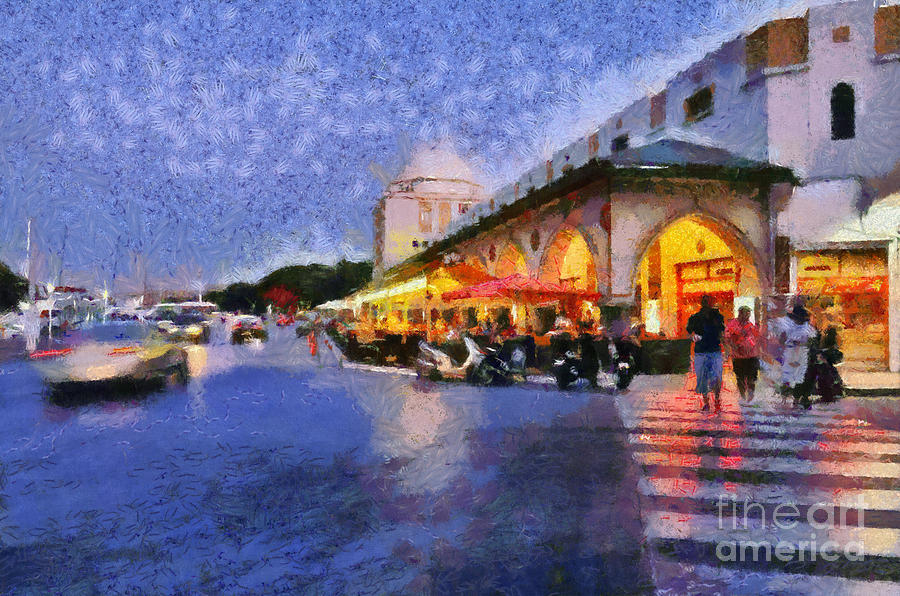City of Rhodes during dusk time #3 Painting by George Atsametakis