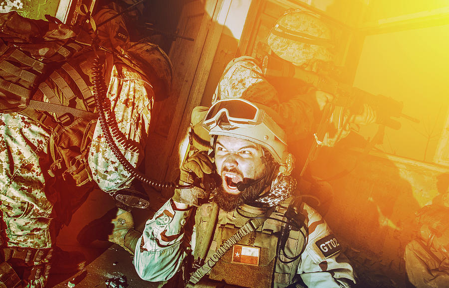 Commando Team Leader Screaming In Radio #4 Photograph by Oleg Zabielin