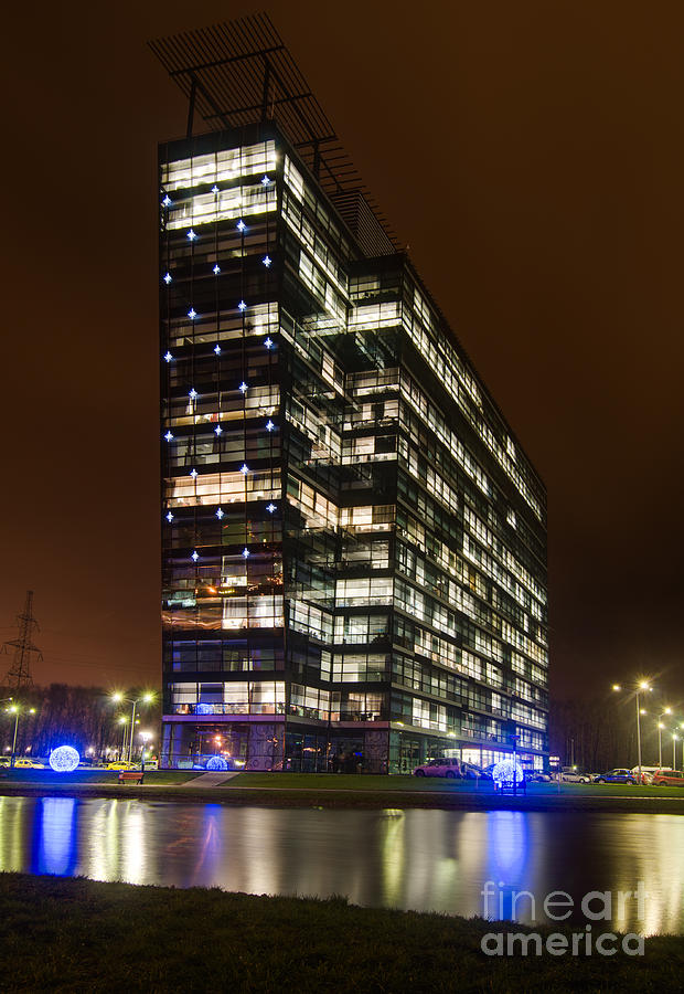 Commercial Office Buildings Exterior - Night View Photograph