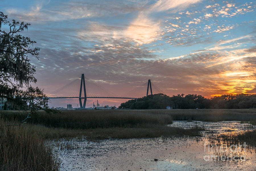 Sunset Photograph - Charleston Cooper River Bridge by Dale Powell