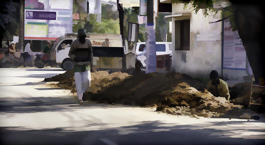 Digging a ditch at the side of a road in Roorkee #4 Photograph by Ashish Agarwal