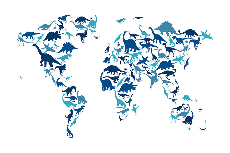 Dinosaur Map of the World Map #4 Digital Art by Michael Tompsett