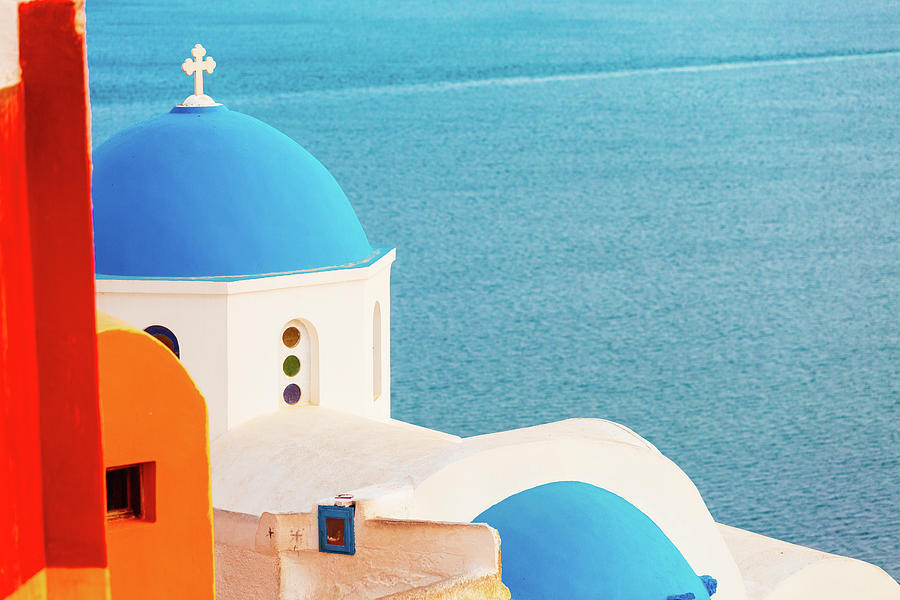 Domed Church In Oia, Santorini, Greece #4 Photograph by Deimagine