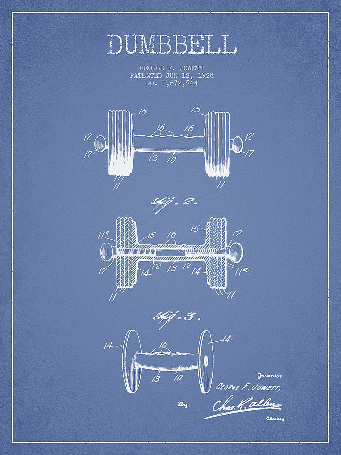 Sports Digital Art - Dumbbell Patent Drawing from 1927 #5 by Aged Pixel