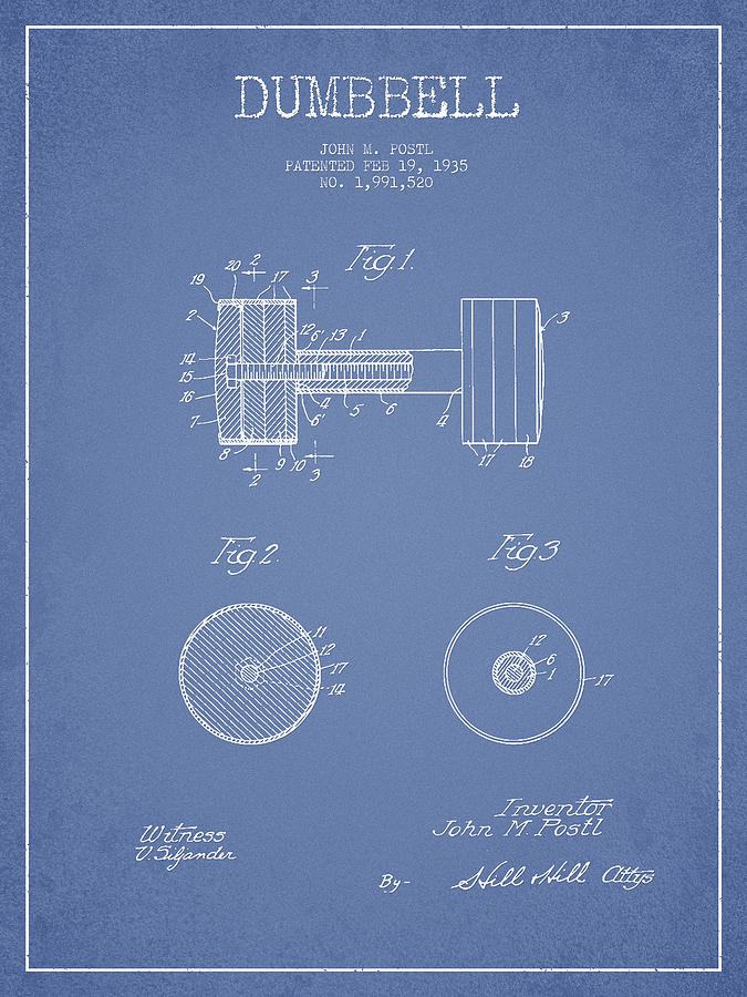 Sports Digital Art - Dumbbell Patent Drawing from 1935 #5 by Aged Pixel