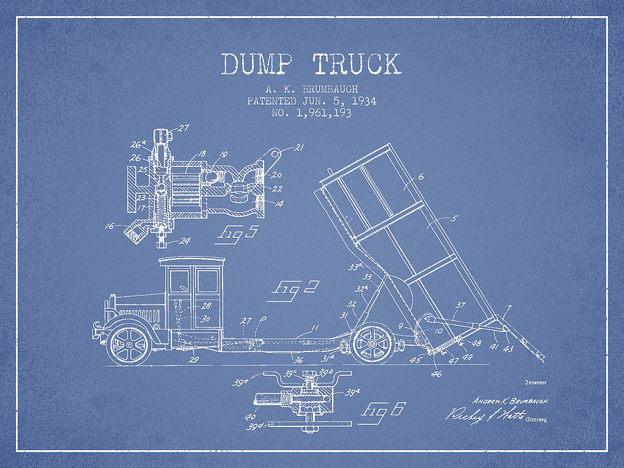 Vintage Digital Art - Dump Truck patent drawing from 1934 #4 by Aged Pixel