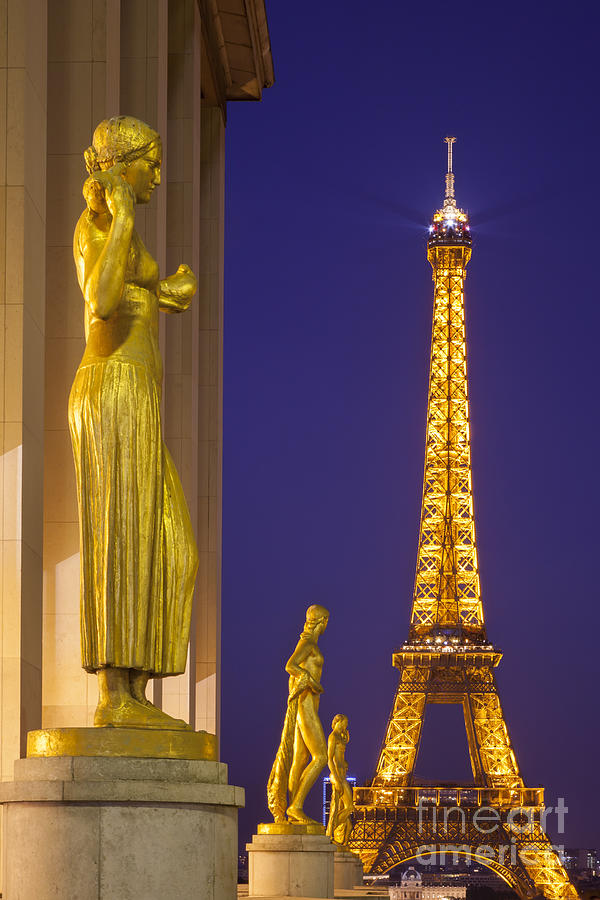 Eiffel Tower and Golden Statues - Paris France Photograph by Brian Jannsen