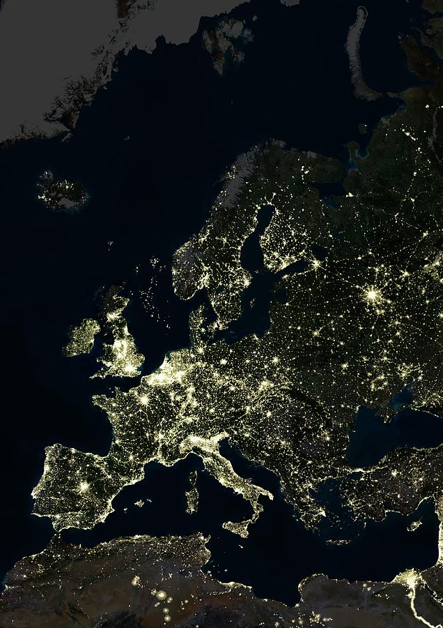 Europe At Night Photograph by Planetobserver